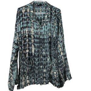 STYLE PARK  - WOMEN'S 1 - MULTICOLOR LONG SLEEVE BUTTON COLLARED TOP W/POCKETS